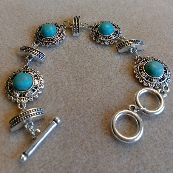 Handcrafted Jewelry - RESERVED LOLLY. TURQUOISE/STAINLESS STEEL BRACELET